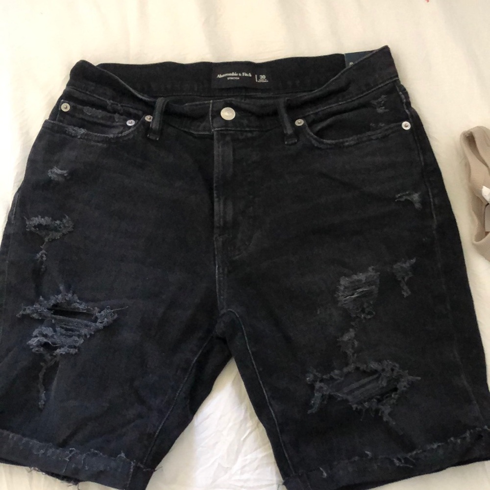 Black Distressed Denim Shorts